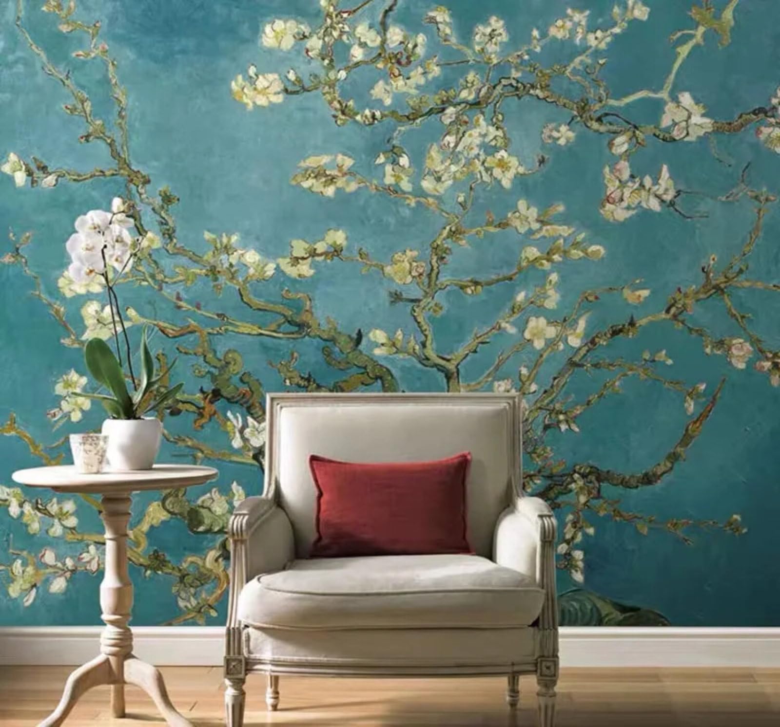 Retro Hand Drawn Elegant Branches Flowers 3D Wallpaper Easy Install Feature Office Living Room Sofa Bedroom TV Background Wall Decoration-250cm×170cm