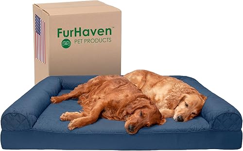 Furhaven - Cama ortopédica para perros, estilo sofá, acolchada, con funda extraíble y lavable, color azul marino, tamaño jumbo plus (XXL)