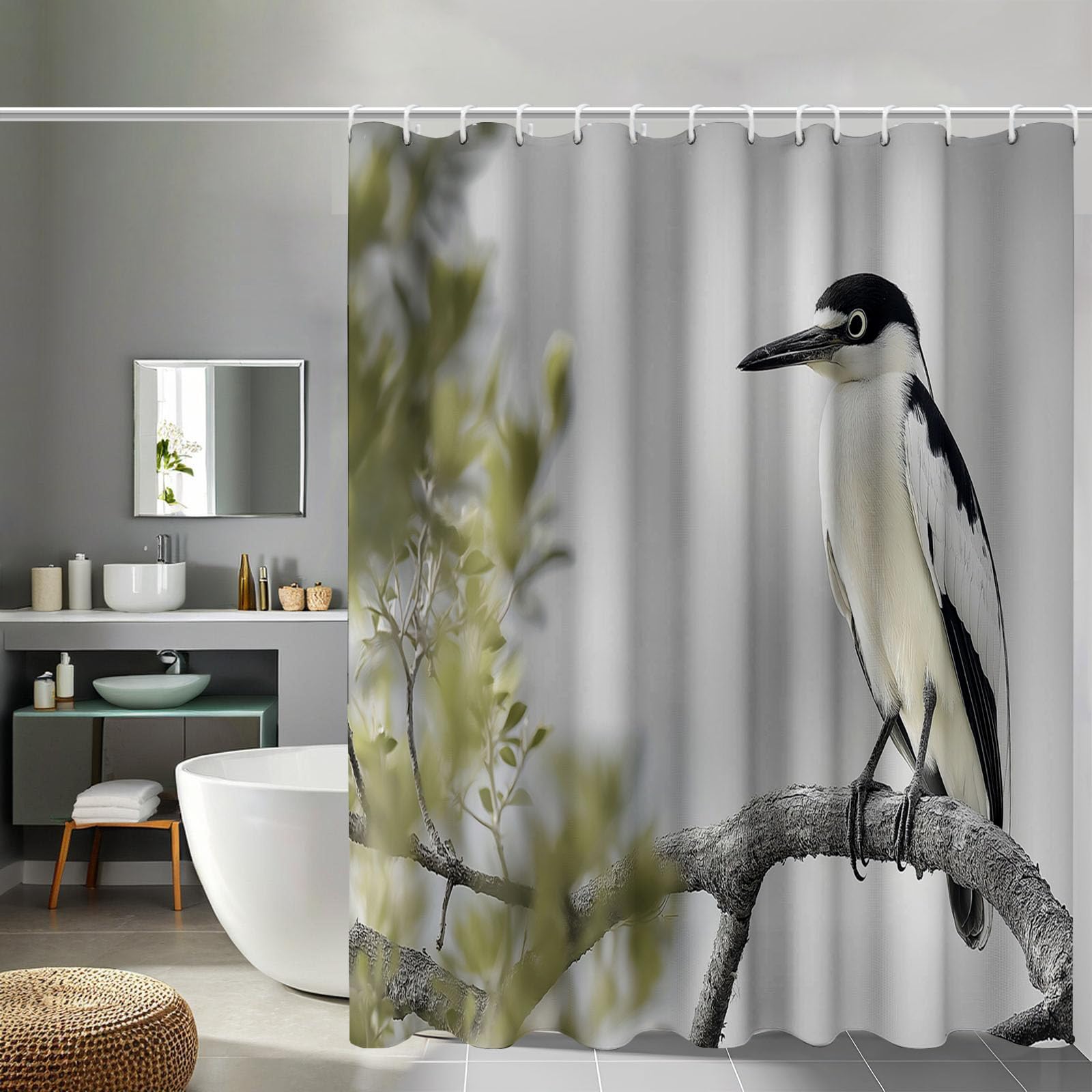 Rideau de douche polyester haut de gamme gris clair au motif faune artistique