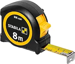 STABILA Fita métrica BM 100, 8 m, fita métrica com escala métrica, caixa ABS inquebrável, gancho inicial móvel, clipe para cinto, precisão MID