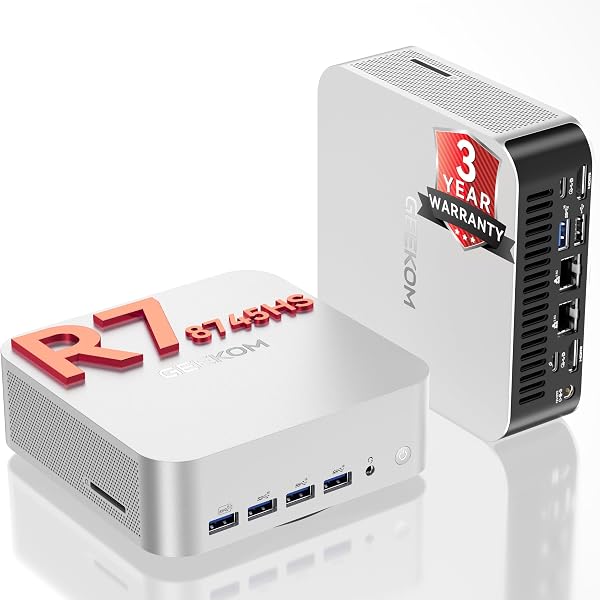 GEEKOM Mini PC A8 Max Z AMD Ryzen 7 8745HS, Dual 2,5Gbps LAN, 3 Lata Gwarancji, DDR5 RAM + 1TB M.2 NVMe SSD, Mini Komputer Z Windows 11 Pro, 8× USB, 8K Quad Display, Do Gier, Pracy I Biura