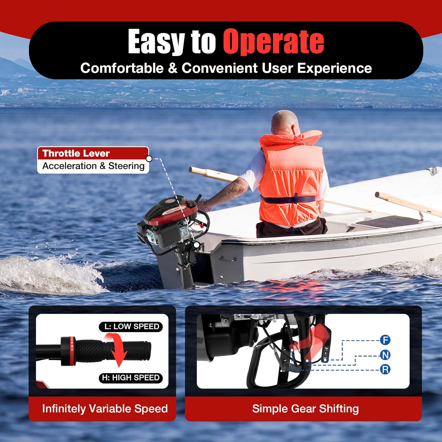 4-Stroke 7HP Outboard Motor Heavy Duty Boat Motor 196CC Fishing Boat Engine with Air-cooling, Outboard Boat Motor 1.4L Oil Tank Outboard Motor for Inflatable Boats, Fishing Boats