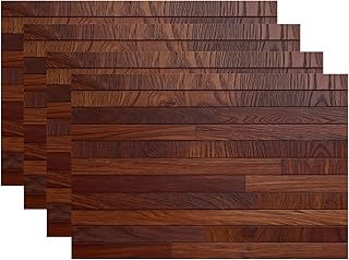 Batmerry Pure Wood Dark Placemats,Brown Plank Washable Linen Table Mats for Kitchen Table Double Insulation Decor Dining Set Indoor Outdoor 12X18 in Set of 4
