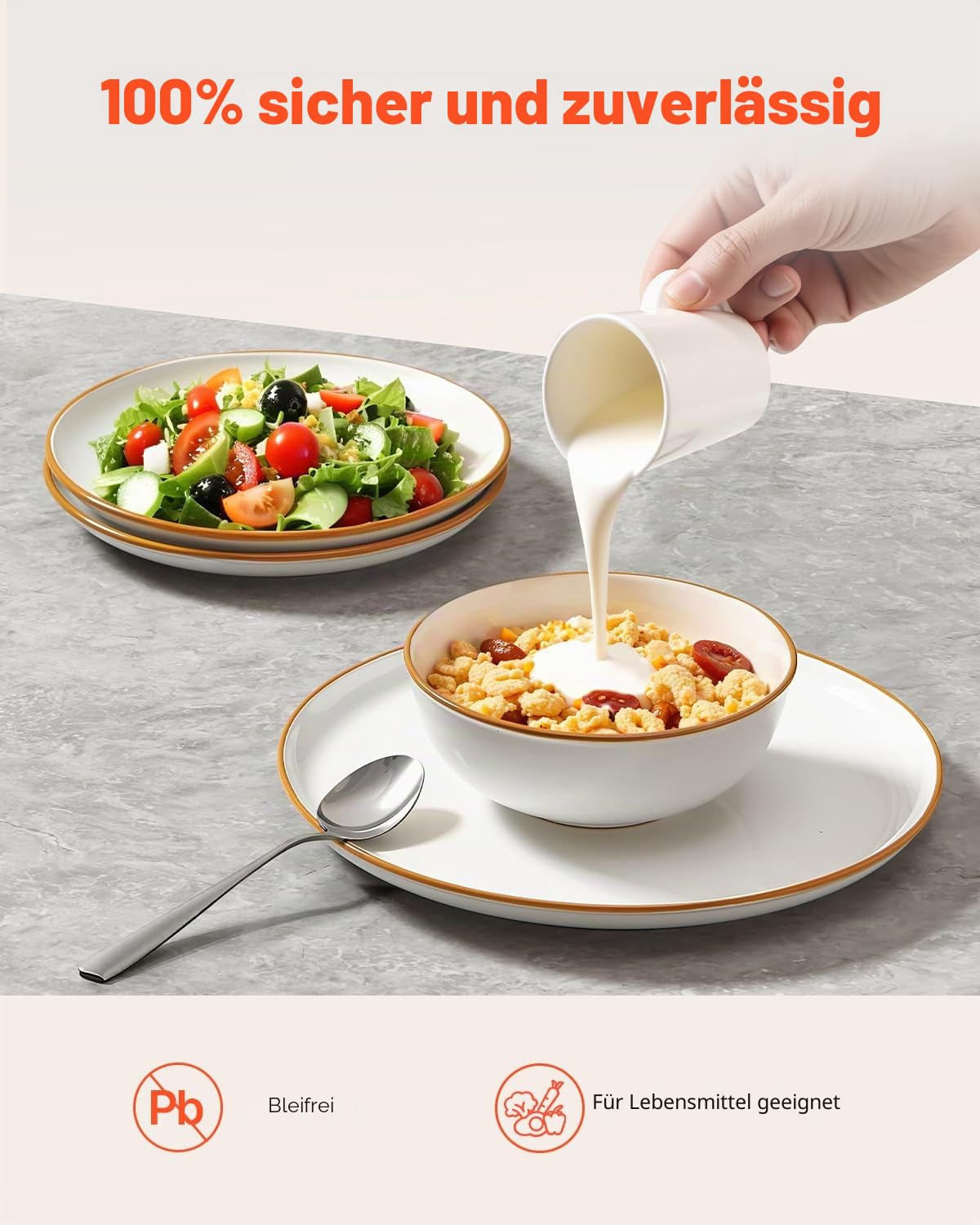VEVOR Geschirrset für 6 Personen (18-tlg.) runde Teller- und Schüssel-Sets, Essgeschirr aus Keramik, spülmaschinen- und mikrowellengeeignetes Küchengeschirr, für Dessert Salat Suppe Pasta, weiß