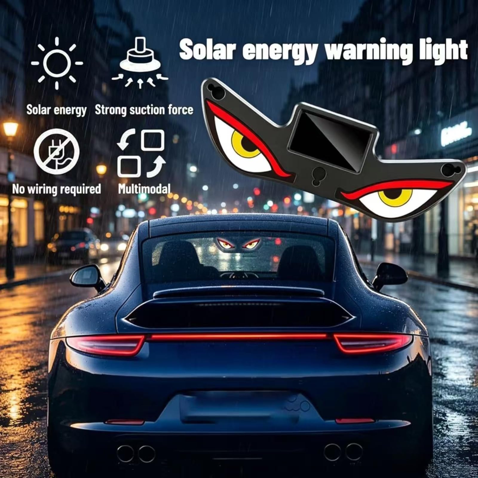 2PCS Solar Demon Eye LED Car Window Light,Lumières dynamiques de Voiture de 5 Modes,USB Solaire Double Puissance,Éclairage ambiant à Induction de Vibration,pour fenêtre de Voiture (D)