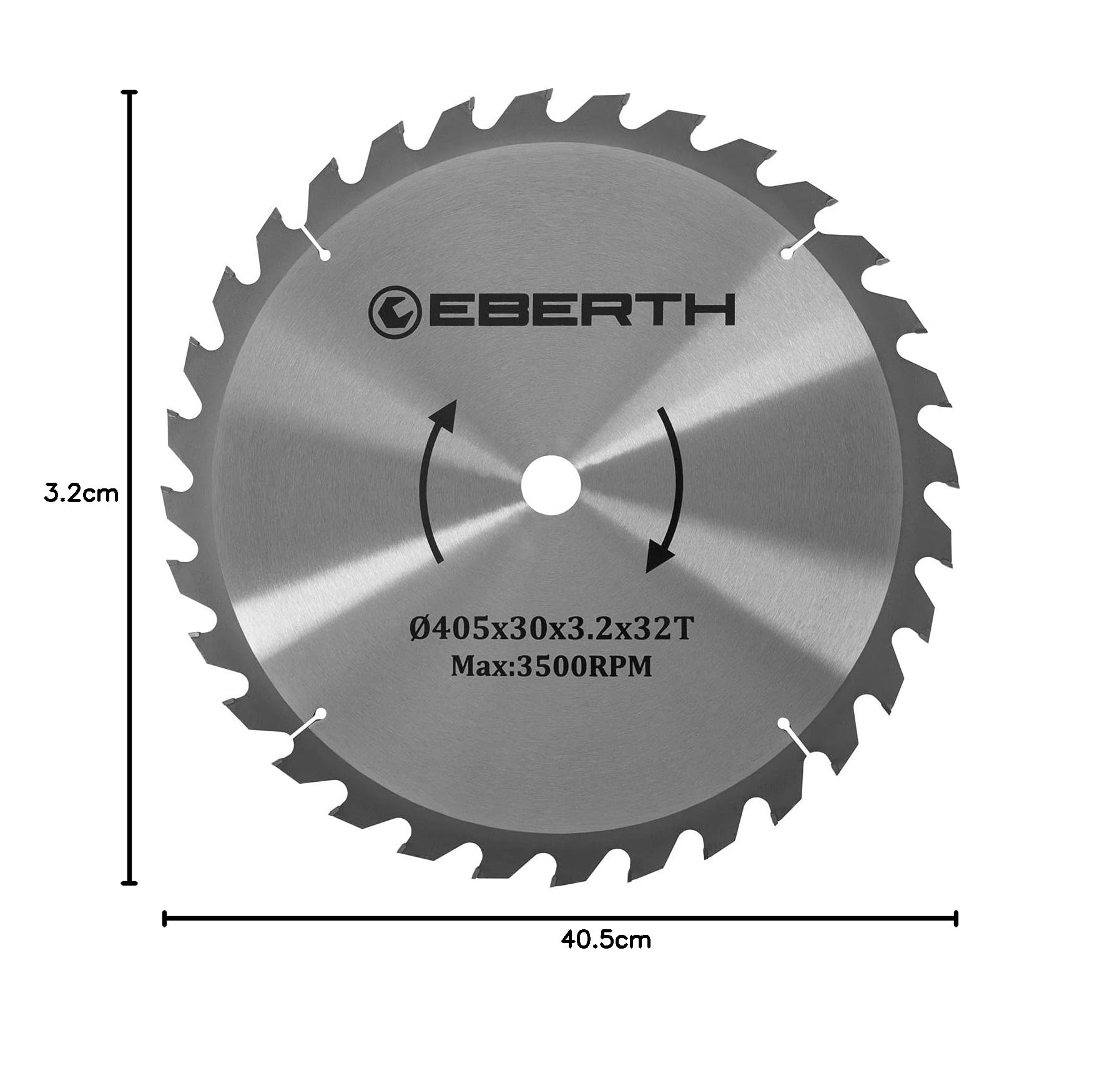 EBERTH Hoja de sierra circular disco de corte de madera de acero con para cortes en madera (405 mm de diámetro, 30 mm de perforación, 2,2 mm de grosor de hoja, 3,2 mm de anchura de corte, 32 dientes)