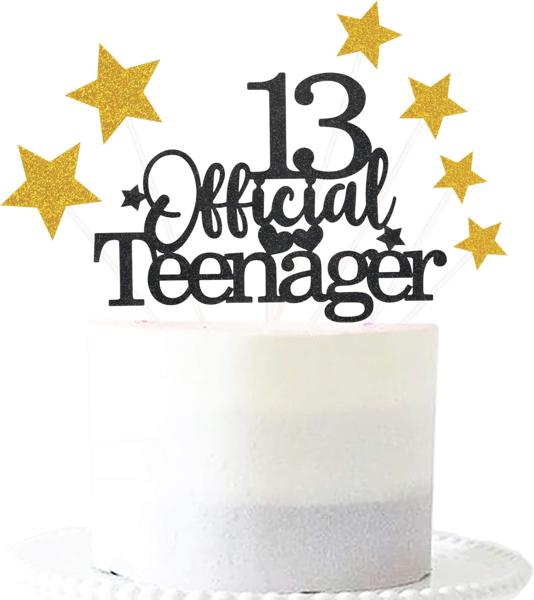 13th Glittery Personalised Birthday Gifts:Official Teenager 13 Cake Topper with Stars-Thirteen Years Old Birthday Party Supplies for Boys and Girls,Decorations,Keepsakes and Black Gold