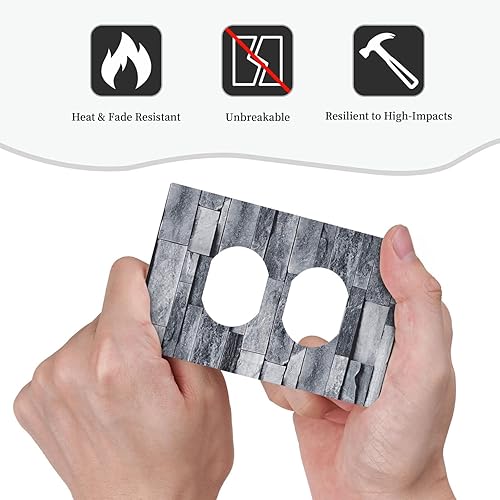 Miniatura 6 de Cubierta de salida de 1 banda con textura de piedra de roca blanca y gris para receptáculo, placa de pared, placa frontal eléctrica decorativa para