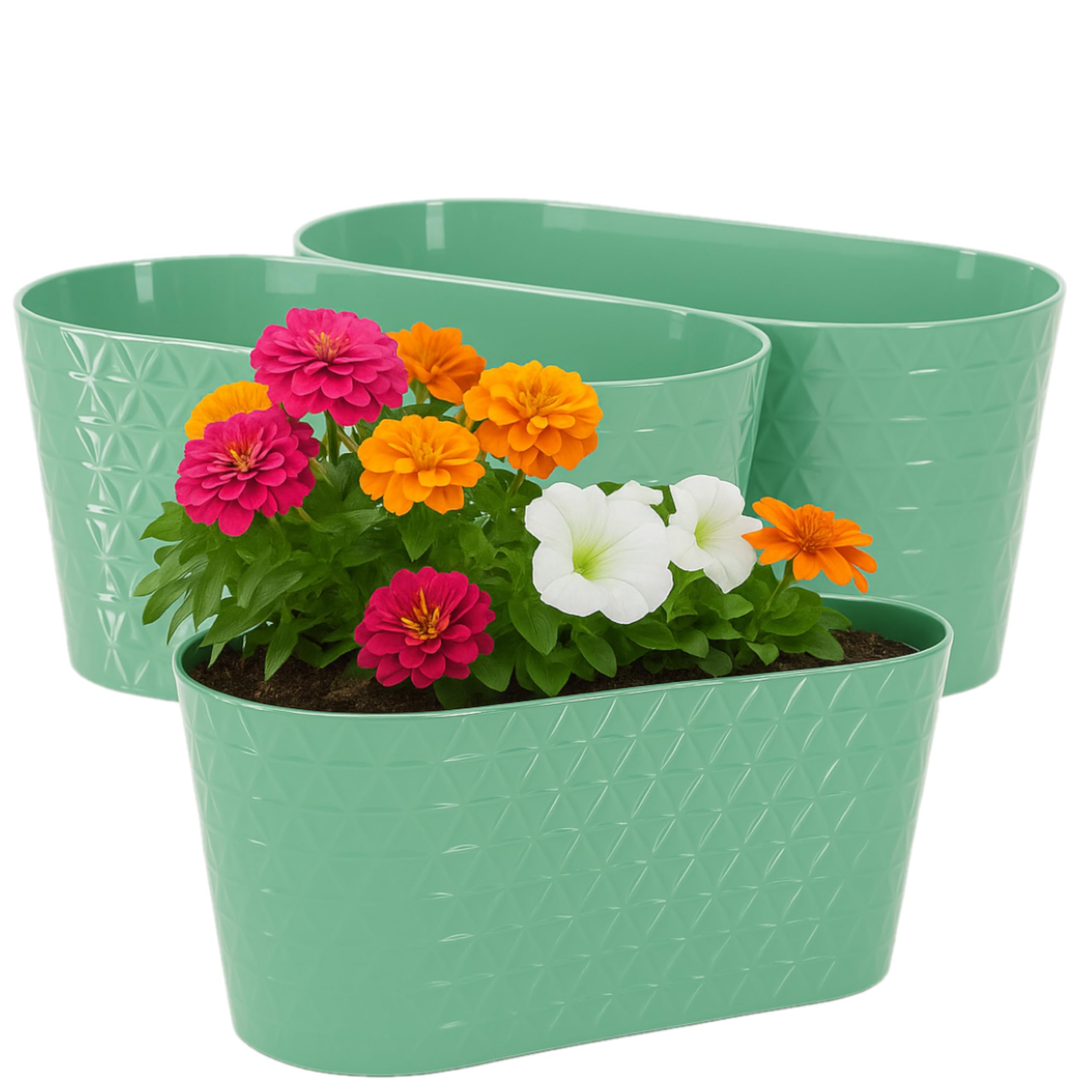 Home Garden Ornaments Oval Long Indoor Plant Pots 27 cm – Pearly Herb & Succulent Planter Pots, Decorative Window Flower Pots, Green Mint