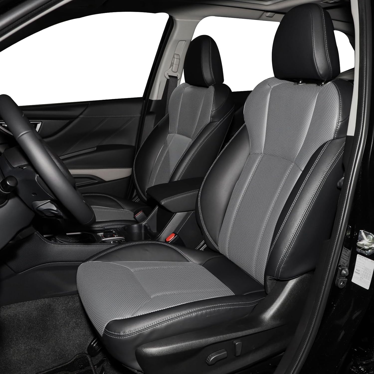 hkz custom fit seat covers for subaru forester 2019 2020 2021 2022 2023 2024,5-seats full set, leather, waterproof, airbag compatible, (black+gray) 2019-2024 forester black/gray