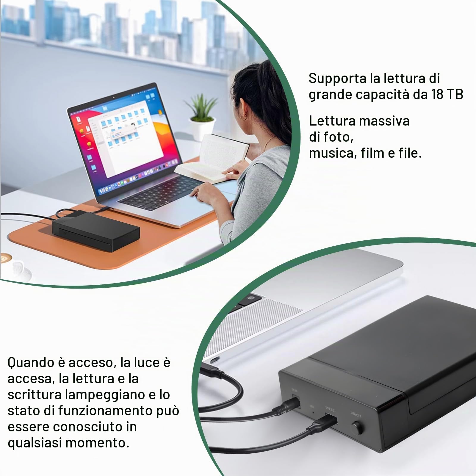 Docking Station per dischi rigidi, docking station HDD USB3.0, docking station per dischi rigidi SATA da 2,5 e 3,5 pollici HDD/SSD, USB Type-A a USB Type-A, adattatore per dischi rigidi con clonazione