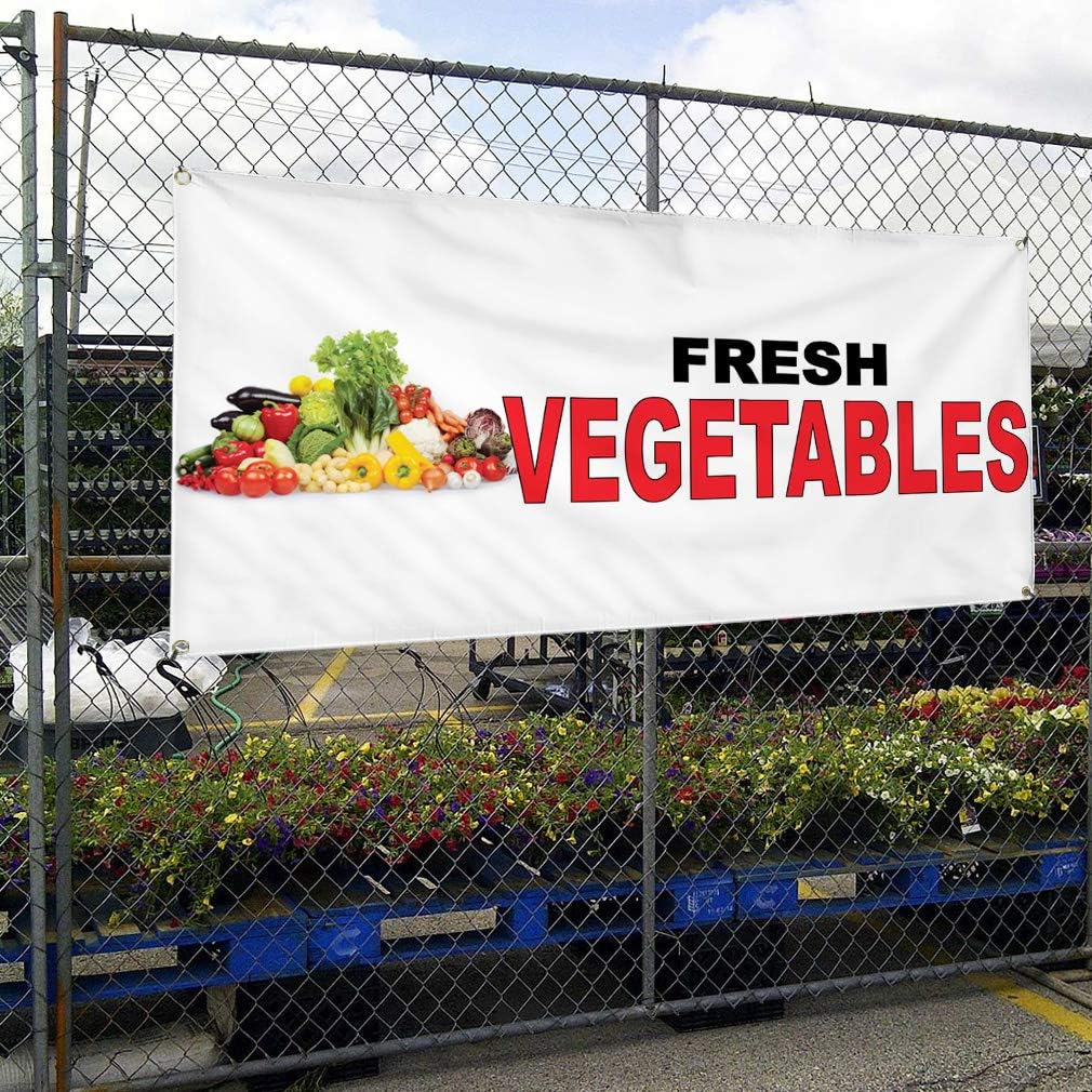 Vinyl Banner Multiple Sizes Fresh Vegetables Black Red Food Bar Restaurant Truck Business Outdoor Weatherproof Industrial Yard Signs 4 Grommets 24x36Inches