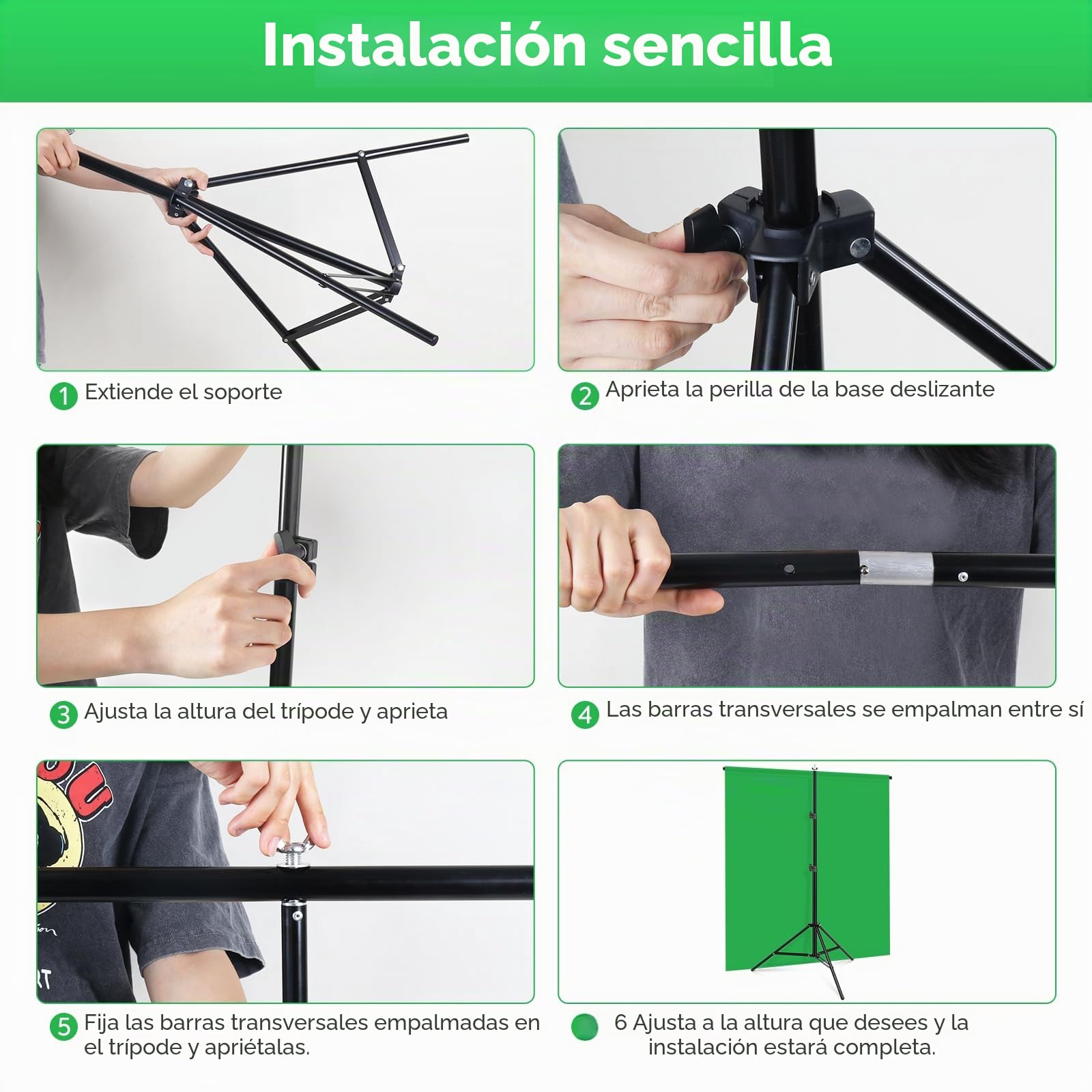 Telón de fondo verde y azul con soporte, kit de fondo de pantalla azul y verde 2 en 1 de 6.5 x 5 pies para sesión de fotos de juegos de transmisión de teclas Chroma con bolsa de transporte