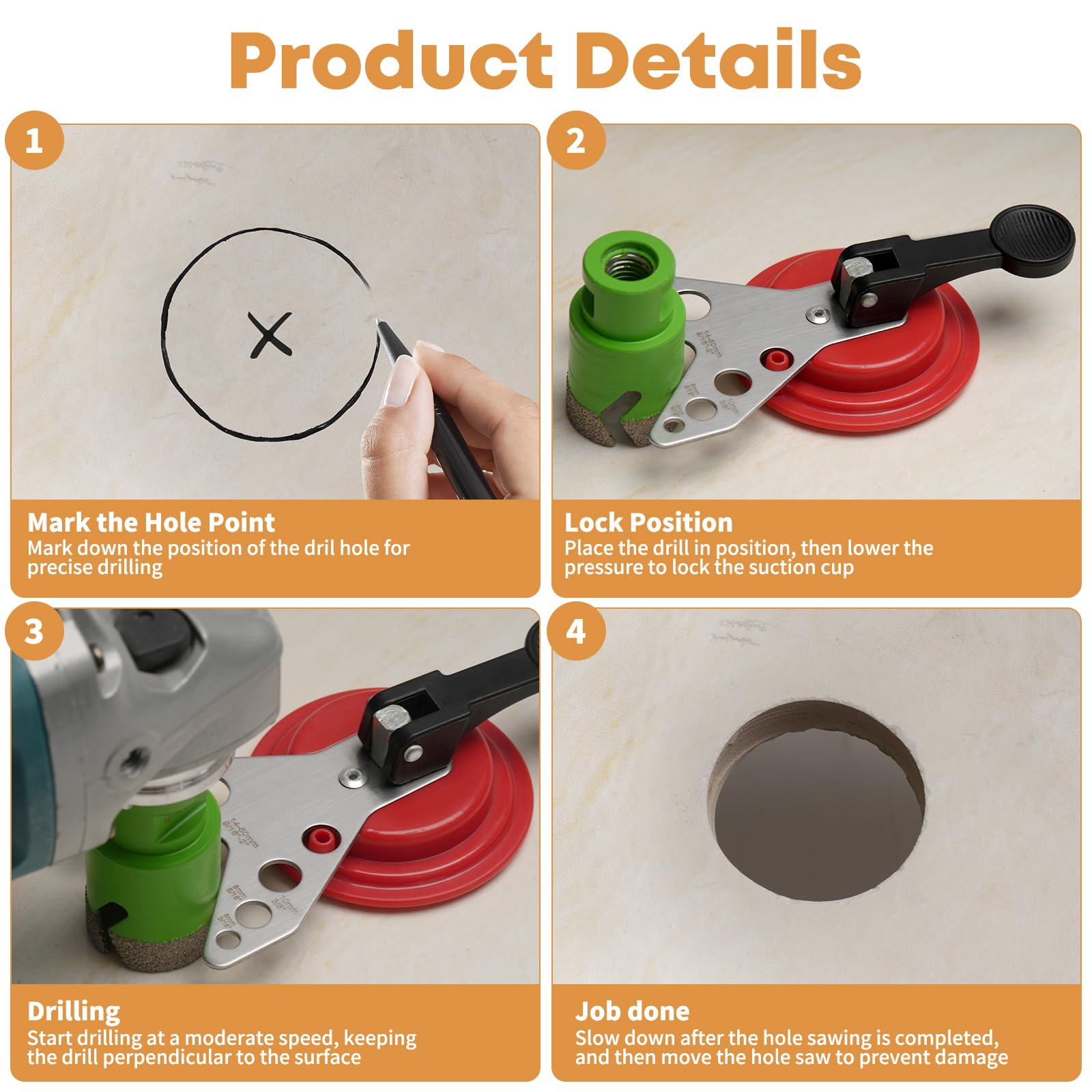 Snowtaros Drill Hole Saw Guide Jig Precision Tool for Clean and Easy Tile Hole Drilling - Image 4