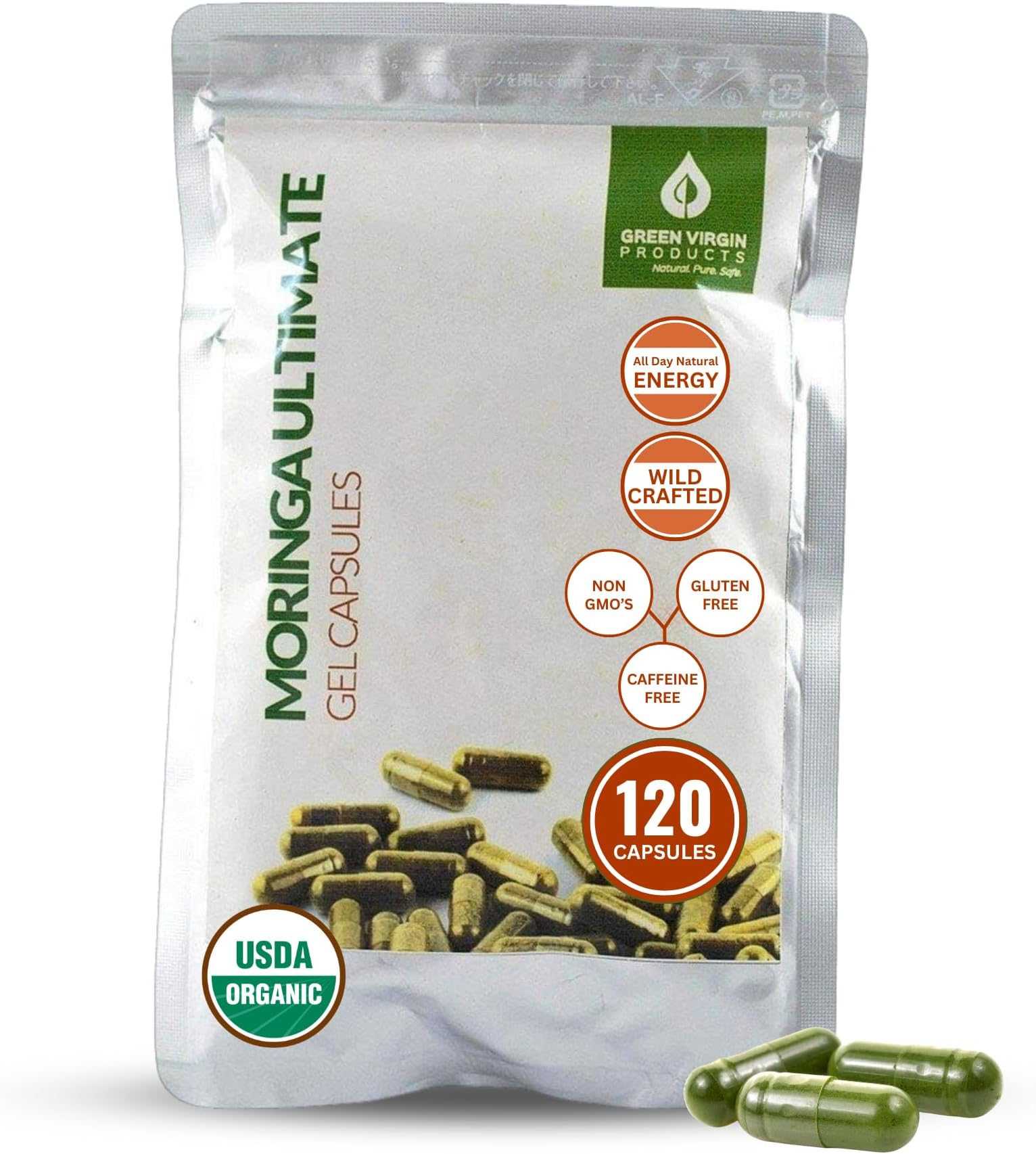 Moringa | 90 Vegan Capsules | Certified Organic | Pure Moringa Leaf Powder