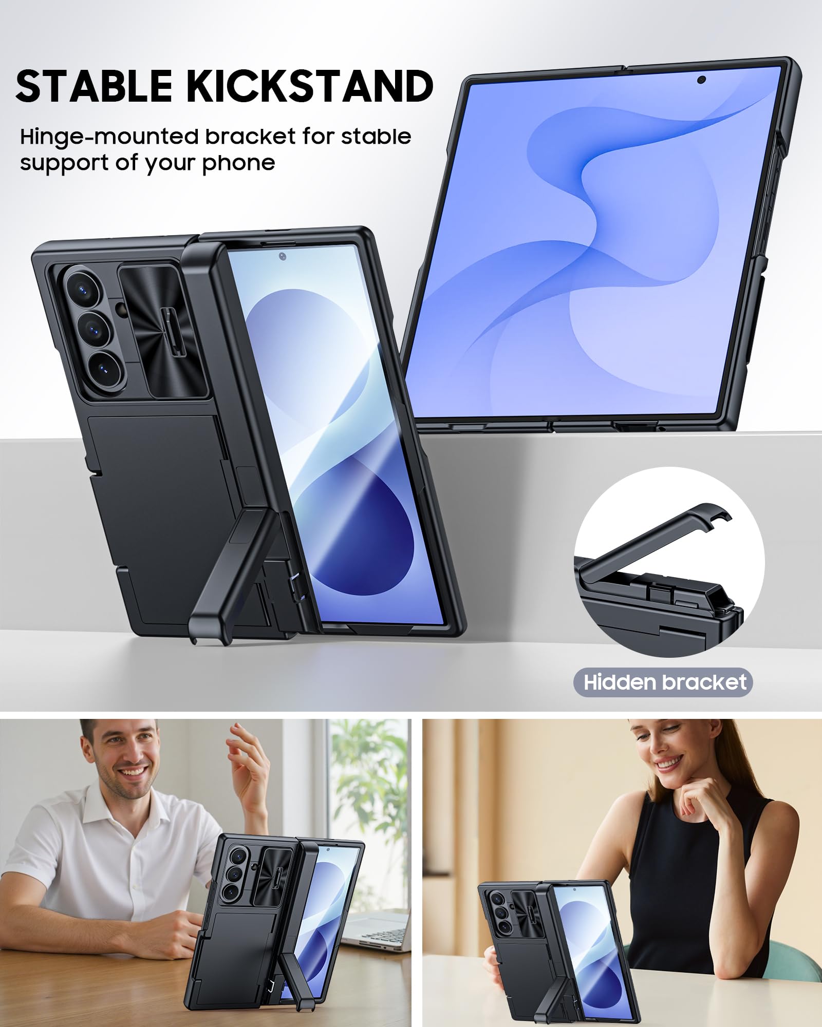 Vizvera Custodia per Samsung Galaxy Z Fold 8 Ultra 2026 con porta carte e supporto RFID, pellicola protettiva in vetro temperato HD, copertura per fotocamera scorrevole, protezione per cerniera