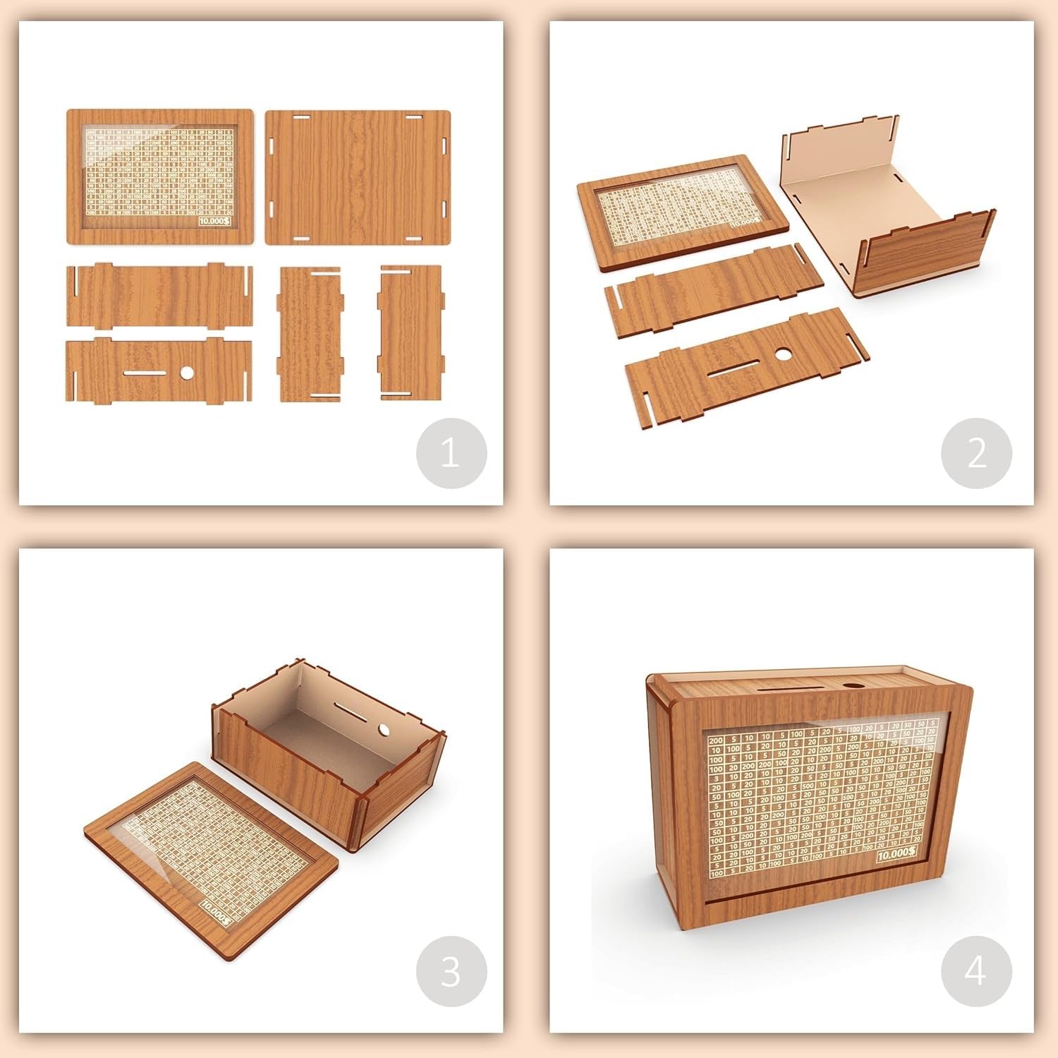 Amazon | MIULUIRIN 木製貯金箱 貯金箱 20000ドル 目標貯金 チャレンジボックス 再利用可能なアクリル製画板付き  男の子/子供へのギフト(色:A ブラウン、サイズ:C 3000ドル) | 貯金箱 | おもちゃ