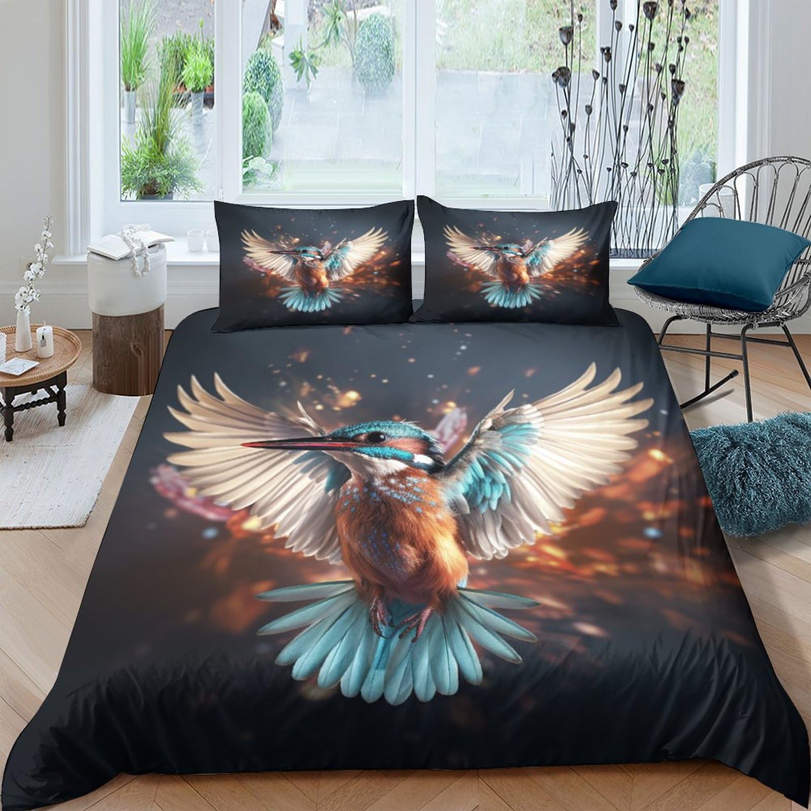 GPARSDDIO Kingfisher Duvet Cover Sets 3 PCS Hotel Quality Quilt Cover Bedding Sets Bed Covers with Pillowcases with Zipper Closure Ultra Soft Hypoallergenic Microfiber King（220x240cm）