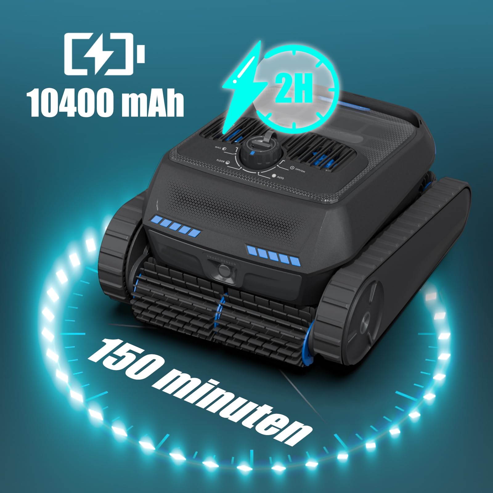 PC200 Lite Robot Piscine sans Fil Sol et Parois, Ligne d'eau | Aspirateur Piscine sans Fil, Ultrasons & Navigation Intelligente, Autonomie 150 Min, Nettoyeur de Piscine jusqu'à 300 m²