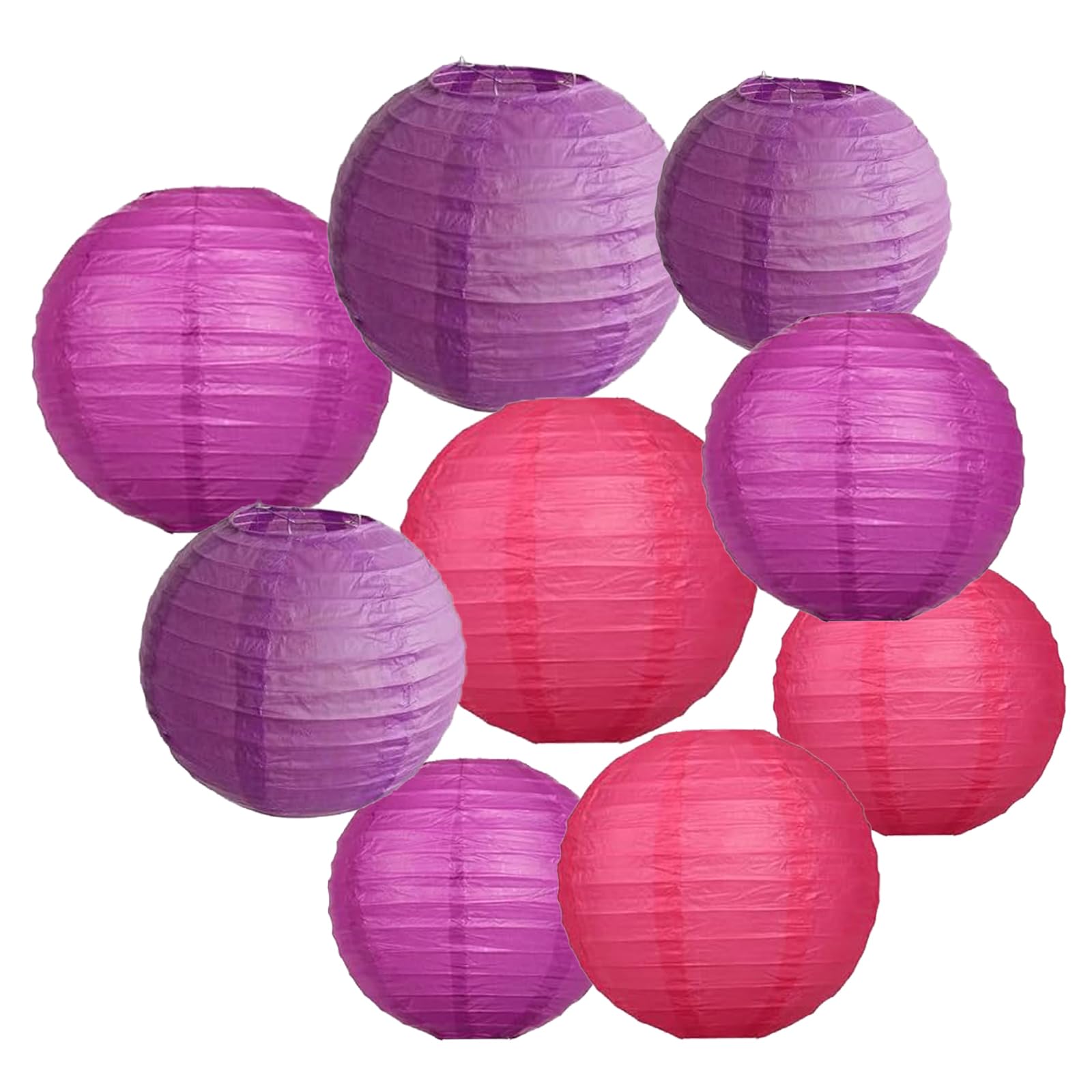 Ainmto 9 Stück Violett und Rosa Papier Lampions,Grün und Gold Papier Laterne Runde Papierlaterne hochzeitsdeko,draußen,Festival deko, Brautdusche Babyparty Geburtstag Partydekor