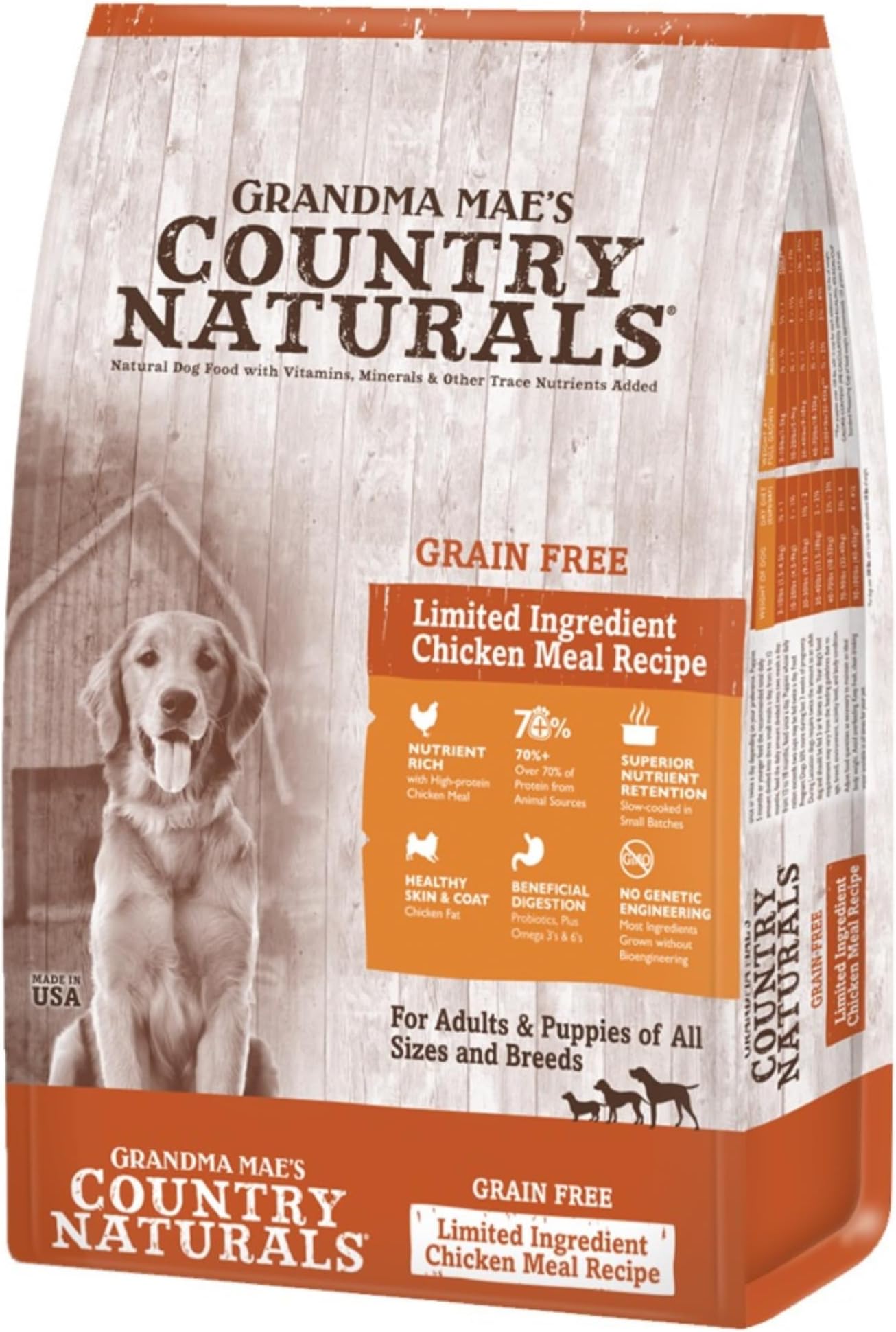Grandma Mae’s Country Naturals Dry Dog Food, Grain Free Formula, Chicken, Slow Cooked & Nutrient Dense, Made in USA, 25 LB Bag