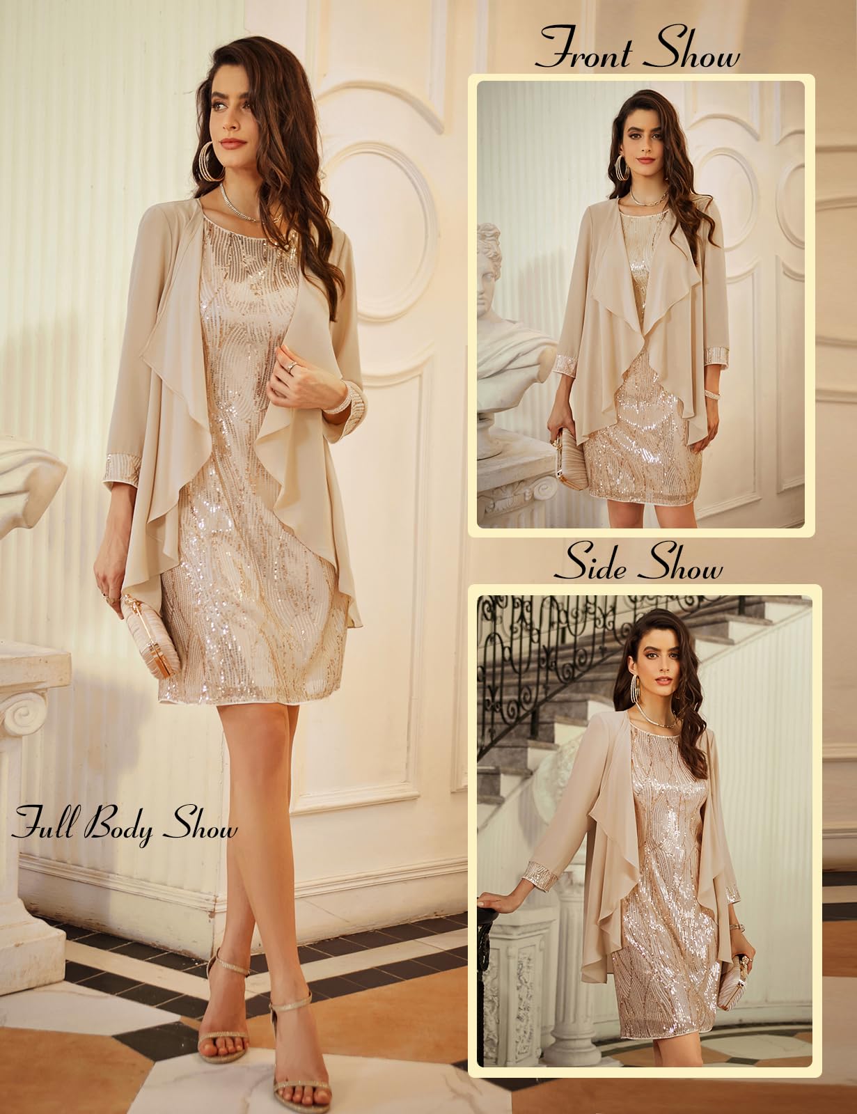 GRACE KARIN Women's Sequin Dress - Wedding Guest & Mother of The Bride Formal Dress - Two Piece Knee Length