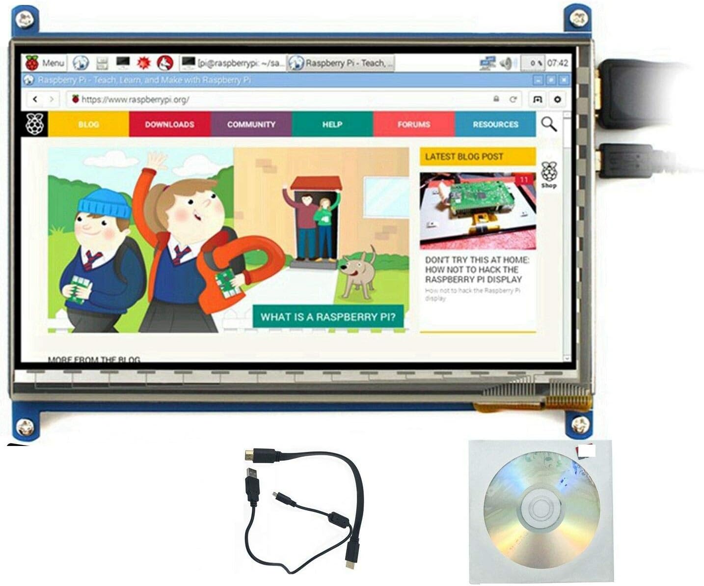 DIGISHUO7" 800x480 Capacitive Touch Screen Display HDMI LCD Module for Raspberry Pi 4B 3B+/2B+