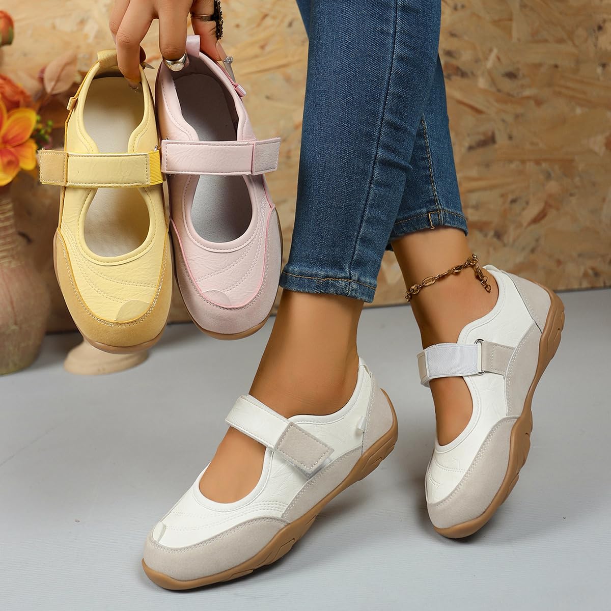 Scarpe da ginnastica Mary Jane da donna, in tela, casual, da passeggio, bianco, 38.5 EU | Scarpe da ginnastica da donna Mary Jane, leggere, con cinturino regolabile, comode scarpe da passeggio