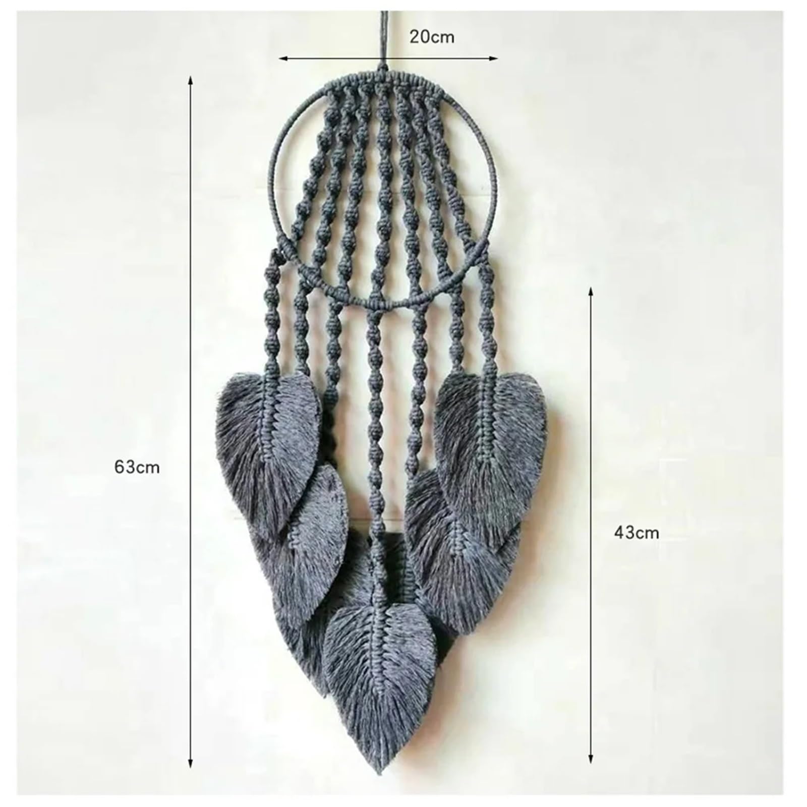 Atrapasueños Atrapasueños de macramé con Forma de aro y Hojas de Plumas for Colgar en la Pared, Adorno Artesanal for decoración del hogar, Tapiz Tejido a Mano(Grey)