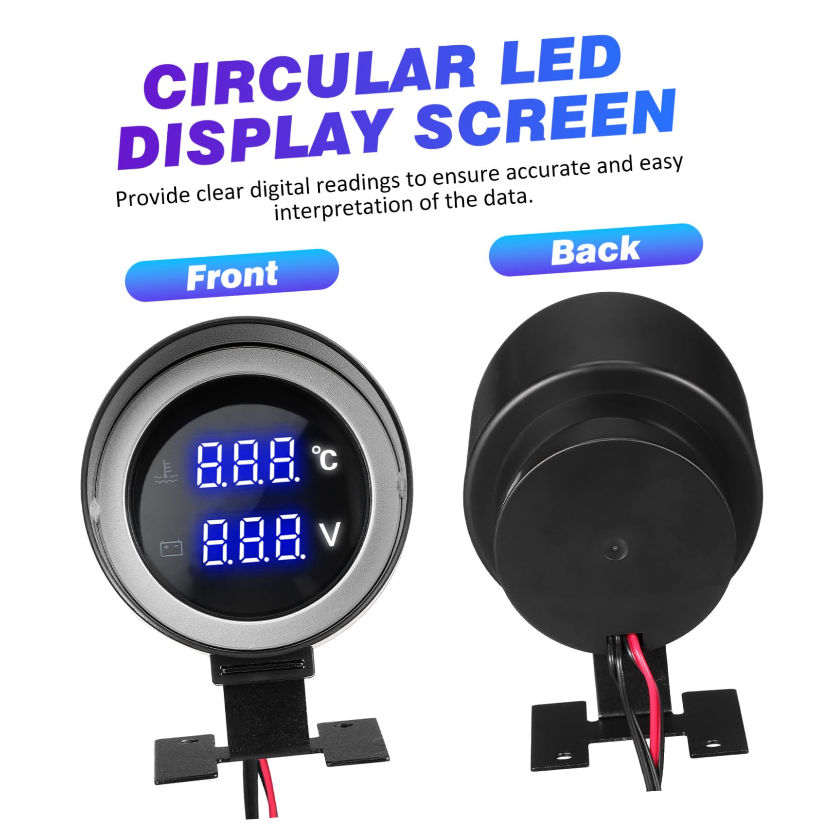 Jauge de Température Eau et Voltmètre LED Ronde Compacte avec Adaptateur Kit de Manomètre pour Voiture Moto Camion Installation Facile DIY Affichage Clair et Double Fonction