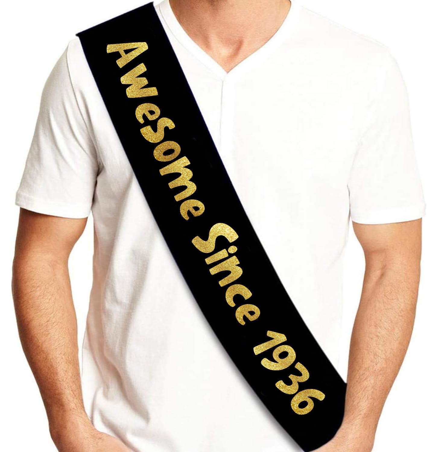 Sterling James Co. Awesome Since 1936 Black and Gold Sash - Funny 90th Birthday Sash for Him or Her - Party Decorations, Supplies and Gifts