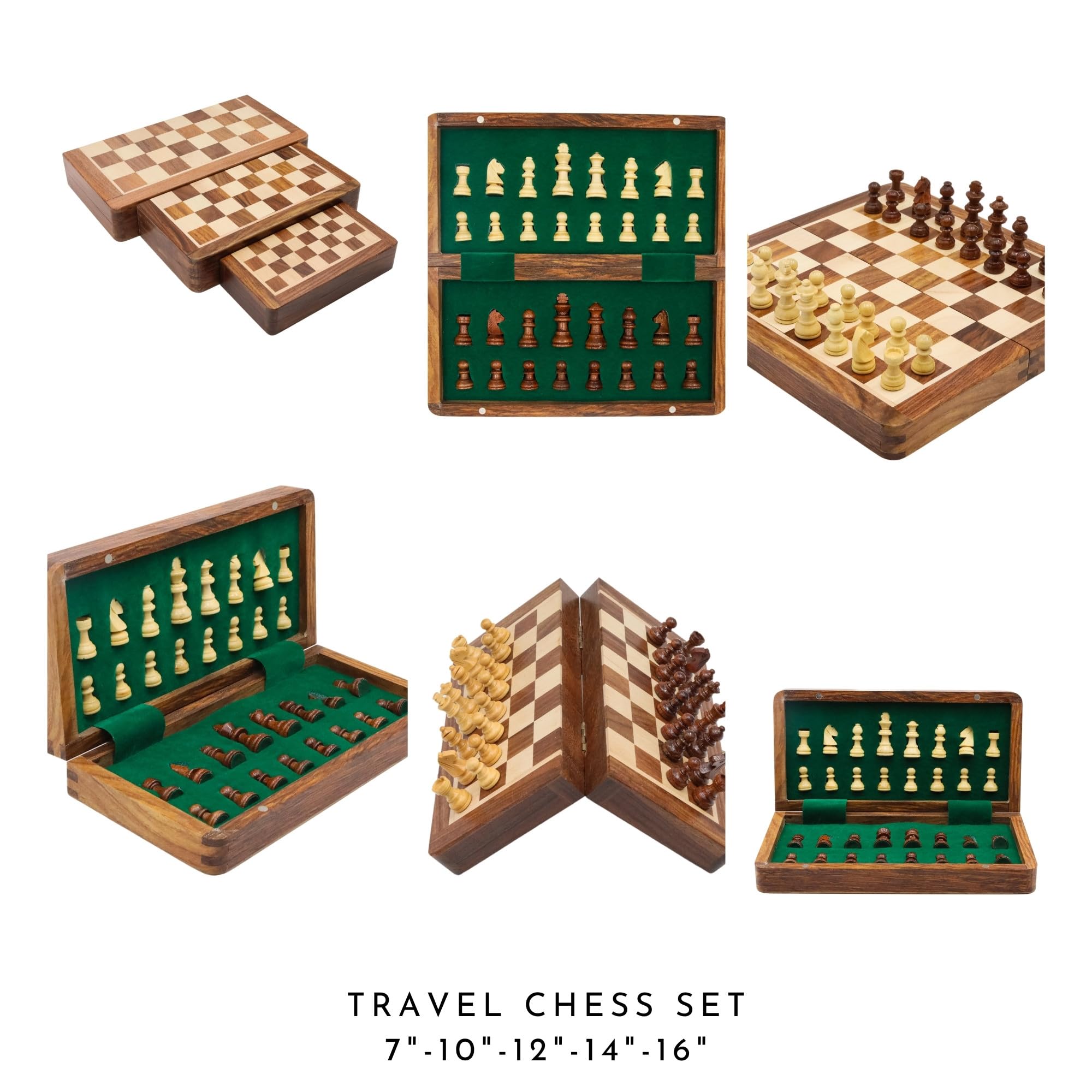 Jeu d'échecs magnétique pliable personnalisé | Planche en bois massif faite à la main et pièces d'échecs