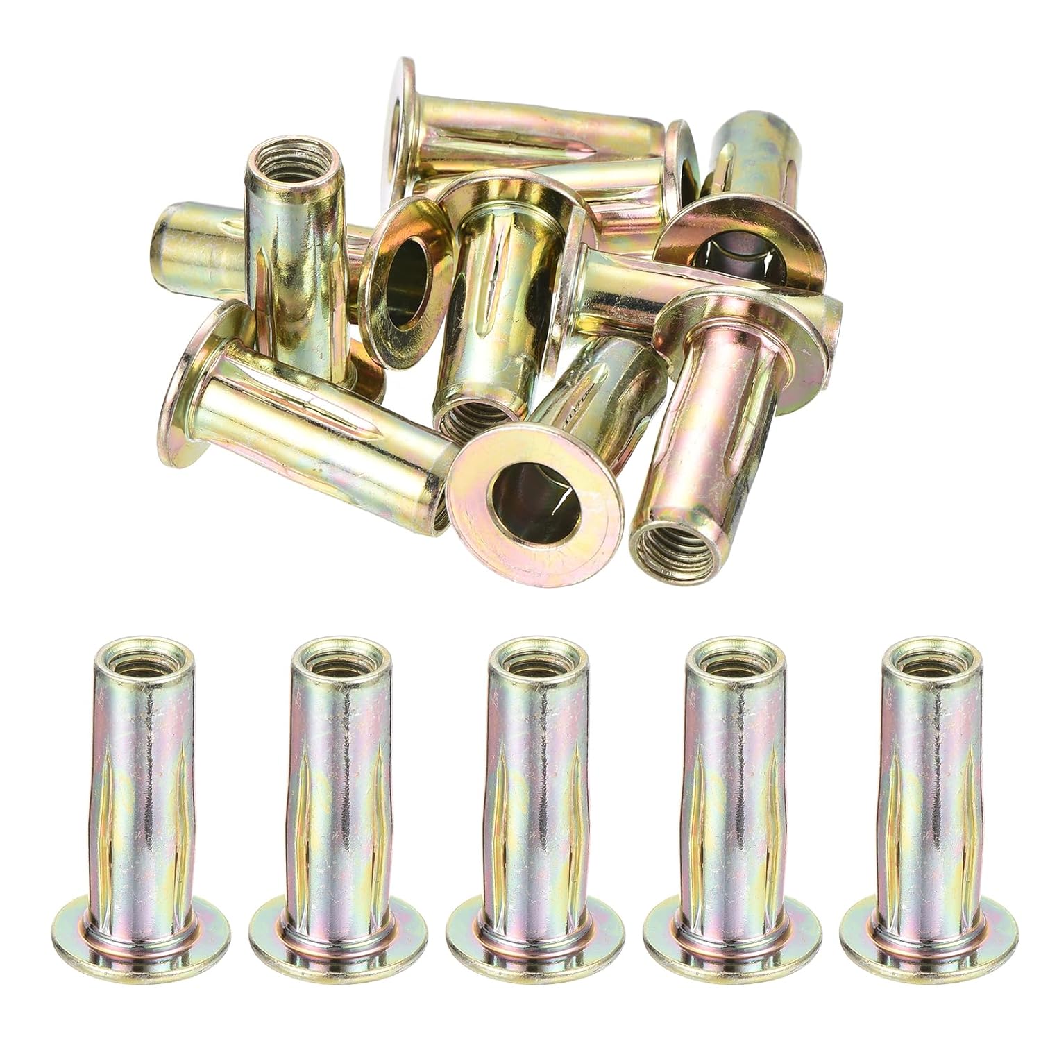 uxcell 26Pcs Multi-Grip Rivet Nut, M8 Flat Head Carbon Steel Pre-Bulbed Shank Threaded Insert Nut with Zinc Plated Finish