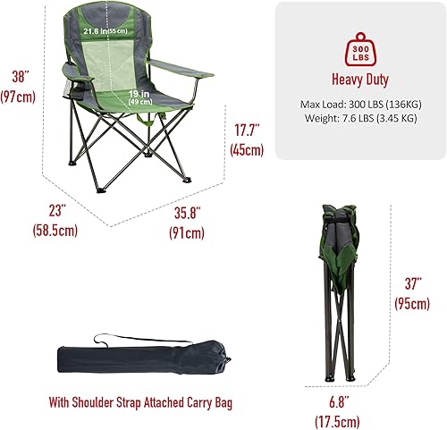 Miniatura 3 de SUNNYFEEL Silla de campamento plegable de gran tamaño, sillas de césped portátiles acolchadas para adultos, resistente 300 libras, silla plegable