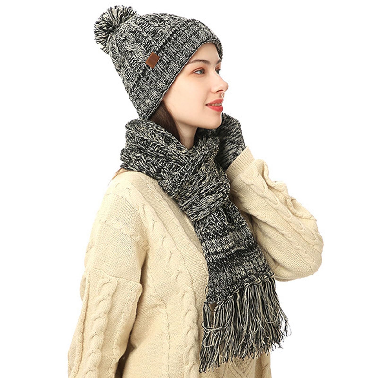 Generisch Czapka damska, rękawiczki, unisex, czapka zimowa, ocieplana, trzyczęściowy szalik, urocza, modna, zimna czapka, zestaw spódnic do chodzenia