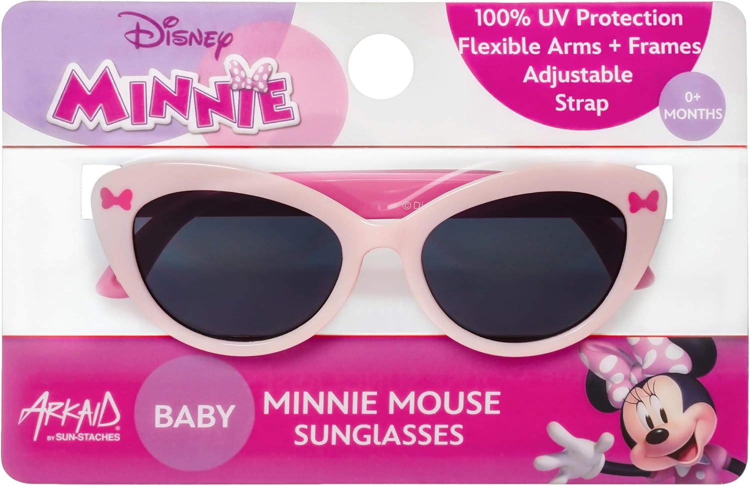 Minnie Mouse Official Baby Sunglasses | Disney Accessory with Carrying Case and Adjustable Strap | Safe UV 400 | Baby/Toddler