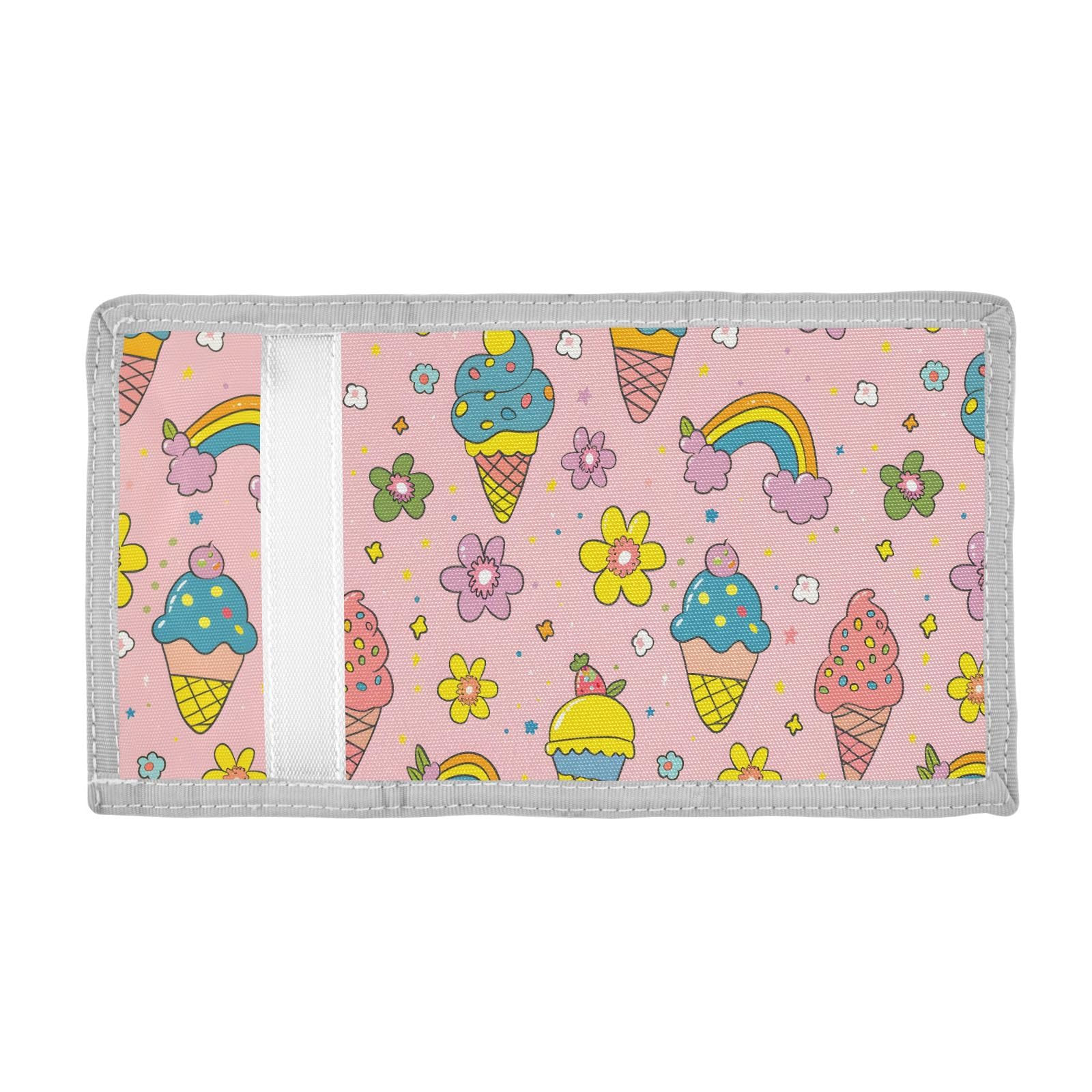 ALAZA Kids Wallets for Boys Girls Toddler Trifold Wallet Children Small Rainbow Ice Cream Flowers with Zipper Coin Pocket