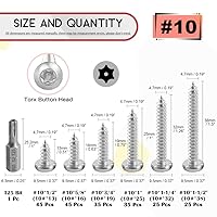 Vista 2 de Hilitchi Juego de 210 tornillos de acero inoxidable #10 Torx con cabeza de botón para chapa metálica antirrobo, de seguridad, antirrobo, a prueba