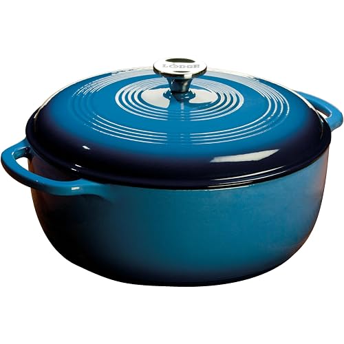 Lodge Essential Enamel Cast Iron Dutch Oven with Lid 7.5 Quart - Oven-Safe Enamel Cookware up to 500° F - Heat-Retaining Braising & Roasting Pot - Non-Toxic Cookware - Carribean Blue