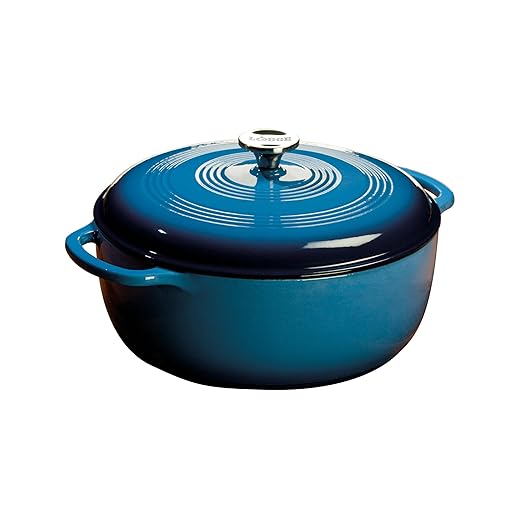Lodge 7.5 Quart Enameled Cast Iron Dutch Oven with Lid – Dual Handles – Oven Safe up to 500° F or on Stovetop - Use to Marinate, Cook, Bake, Refrigerate and Serve – Caribbean Blue