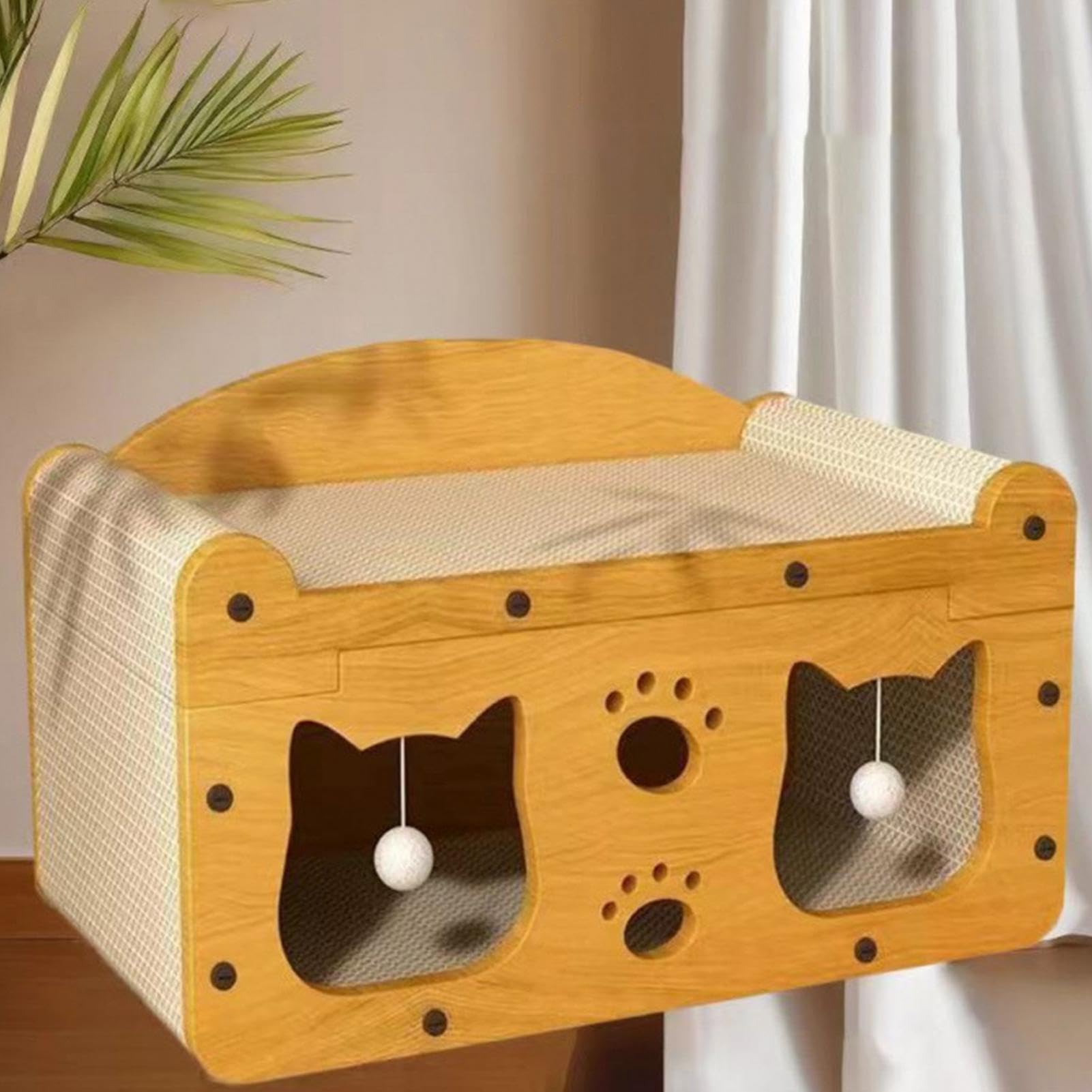 Casa de Cartón para Gatos Antideslizante, Juguete Interactivo | Tablero Rascador para Gatos para Disfrutar en Familia en Interior, Exterior, Salón o Viajes