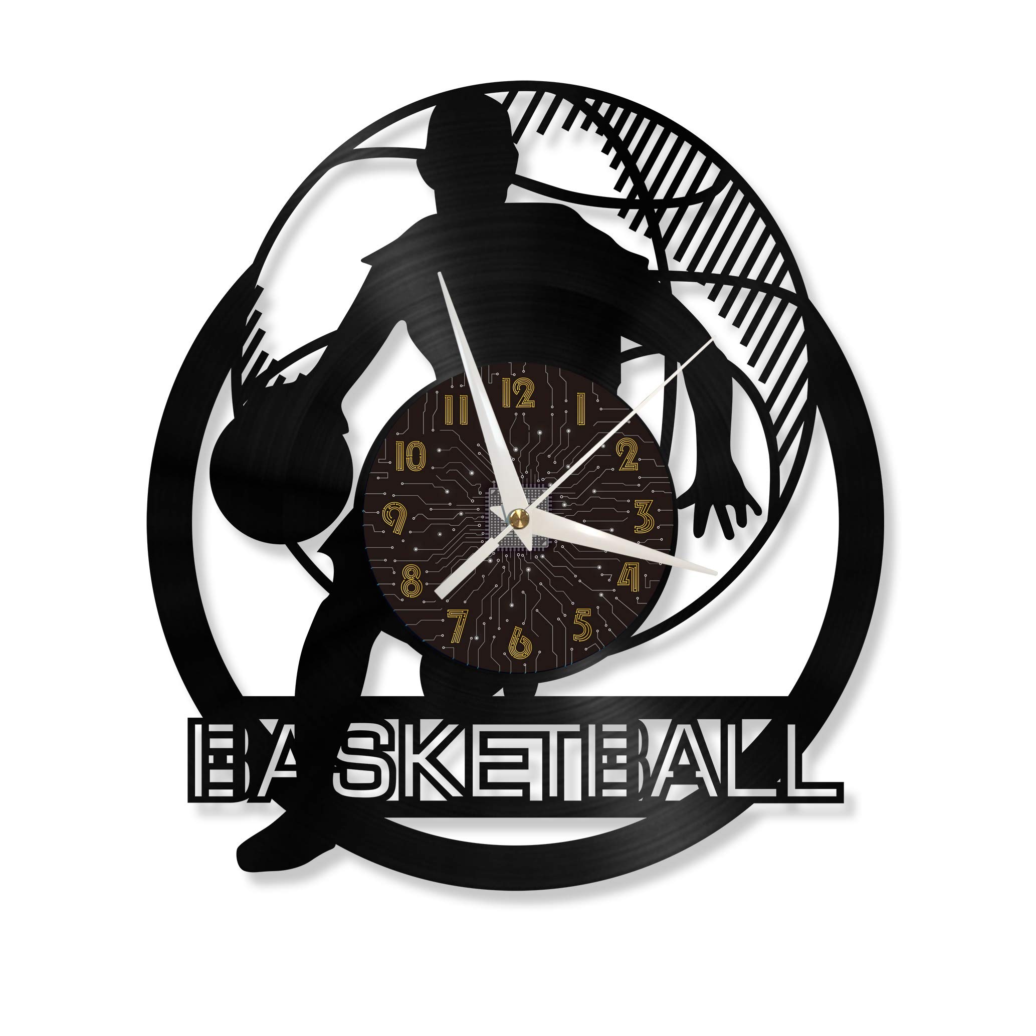 YHZS Basketball 12in Vinyl Record Wall Clock, Battery Operated Silent & Non-ticking Wall Clock for Kitchen Home Living Room Bedroom(C)