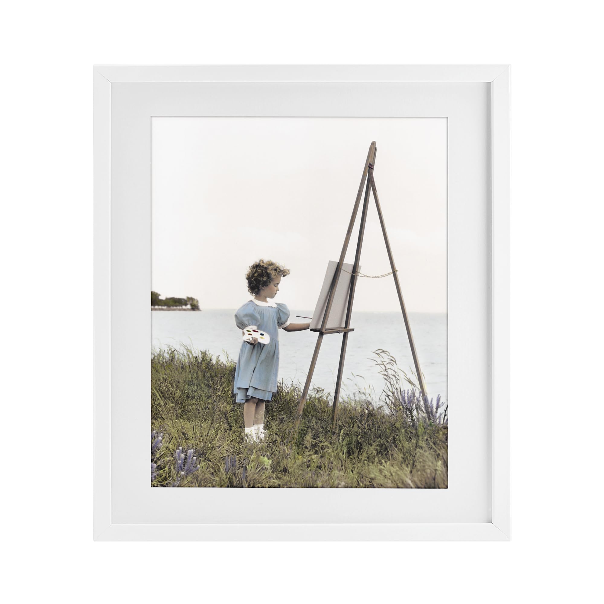 Stupell Industries 'Child Painting on Easel', Framed Print Under Glass, White, 17 x 21 Inches, Easy to Hang and Sturdy, Made in USA, by Kendra Dew