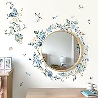 Vista 2 de wondever Calcomanías de pared con diseño de flores y vides, acuarela de rosas azules, calcomanías de arte de pared para dormitorio, sala de estar