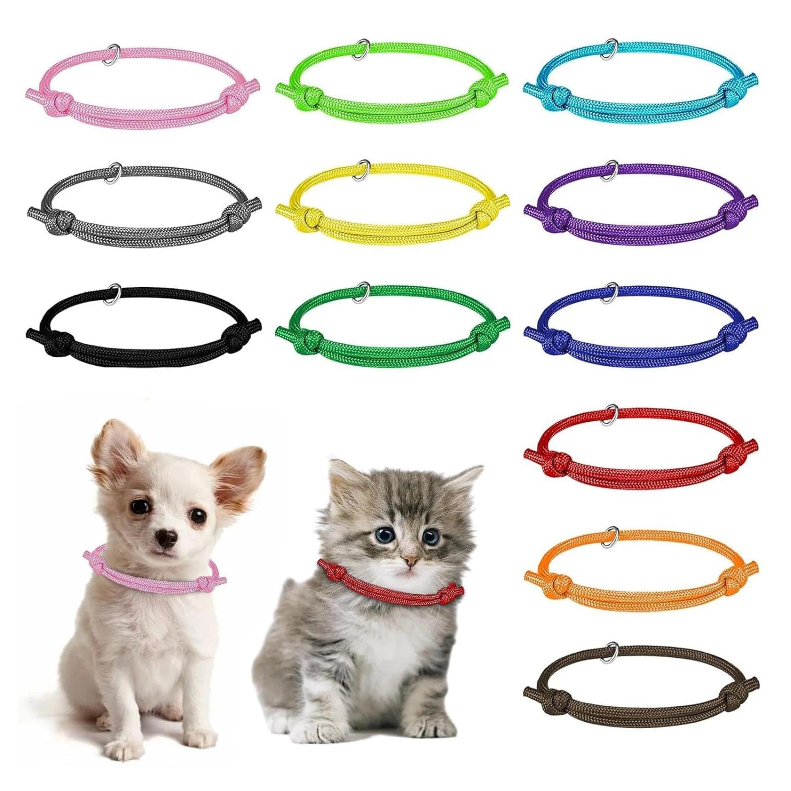 dinghaole 12 Pcs Puppy ID Collars, Whelping Collars Adjustable Puppy ID Bands, Soft Nylon Kitten collars with Safety Buckle