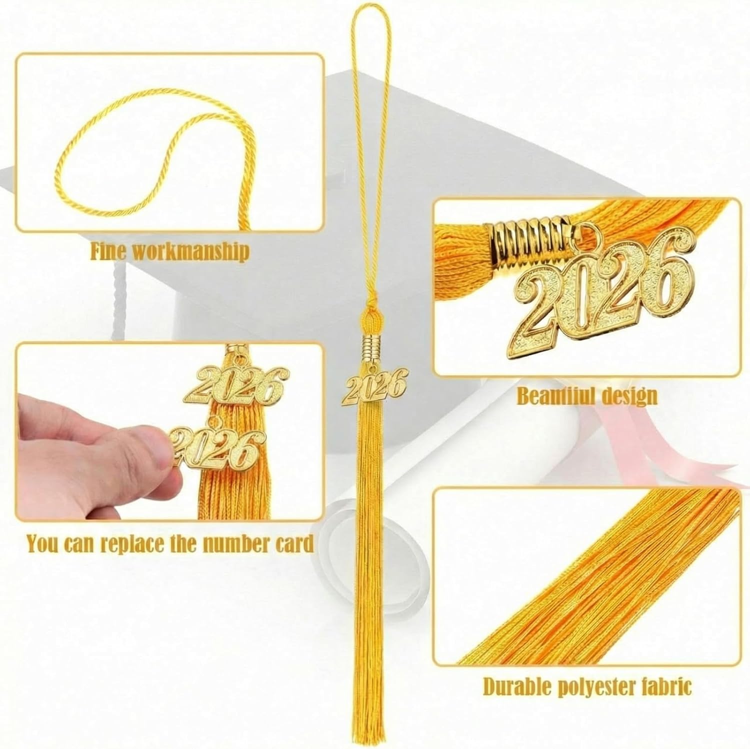 Yaomiao 14 Pieces 2026 Year Charm Graduation Tassel Academic Graduation Hat Tassel with Decoration for Graduates Ceremonies Parties Accessories (Gold)
