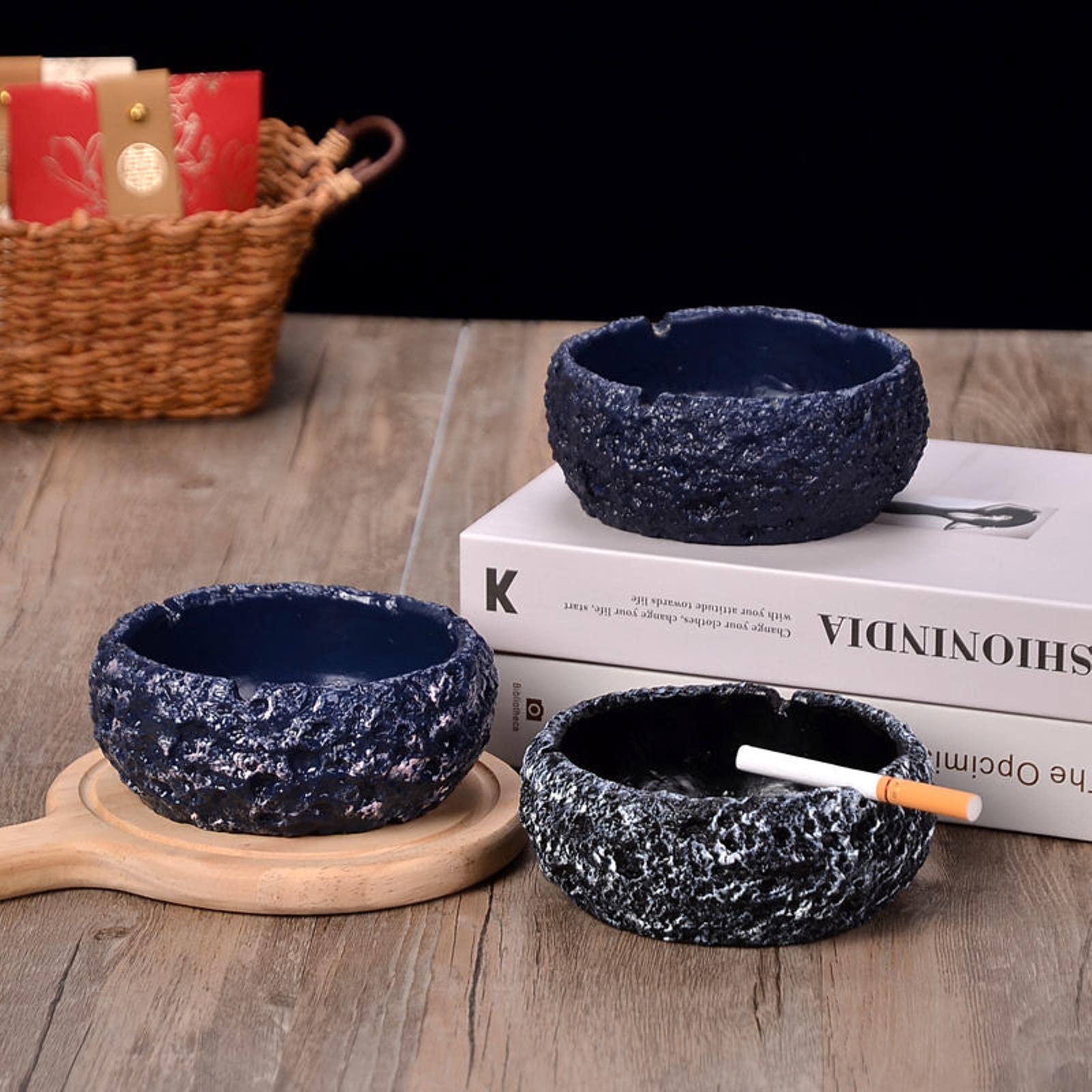 Posacenere Moderno In Ceramica Nera Sfumata Irregolare Con Coperchio Decorazione Desktop Retrò Posacenere Per Auto Portatile Decorazione Camera Da Letto Per Ufficio  15