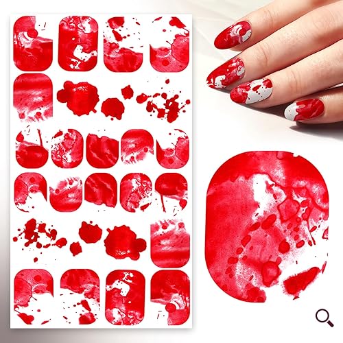 Vista 3 de FLONZNAIL - Calcomanías adhesivas para uñas (6 hojas) FLONZNAIL Bloody Splatter Nails Freeform Halloween Design Blood Murder Horror