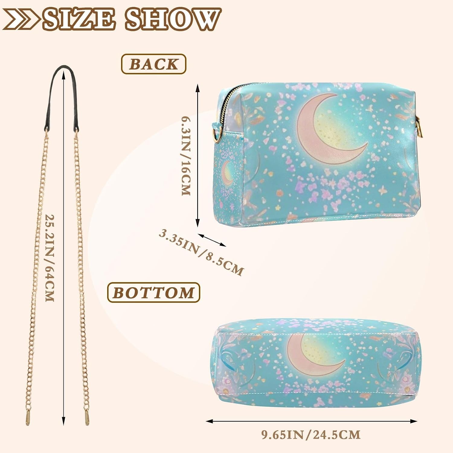 Blue-pink Tarot Astrology Small Crossbody Bags For Women Vegan Leather Cross Body Purse Waterproof Shoulder Hand Bag For Woman