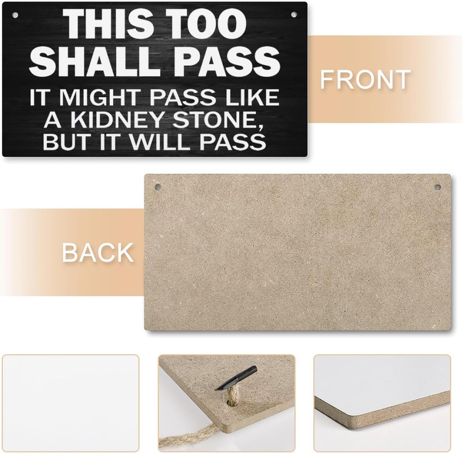 Fzu Wood Sign - This Too Shall Pass, Rustic Style, 12x6 Inch, Wooden Material, Door & Wall Mount, Perfect for Home, Office, Bedroom & Entrance
